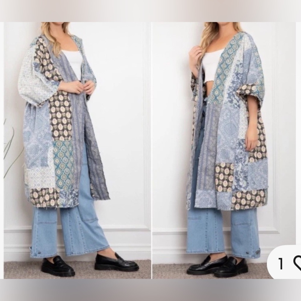NWT Blue Velvet Floral Patchwork Duster Sz S/M - Picture 3 of 3